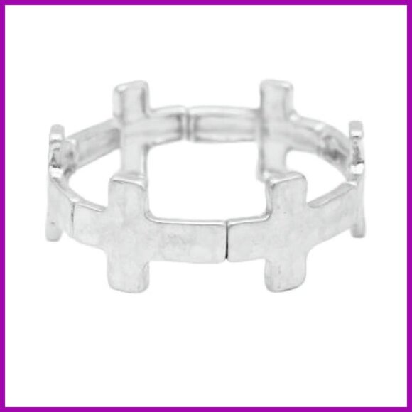 Stretch Cross Charm Bracelet 6.5" Metal No Clasp Inspirational Gift - Picture 2 of 4